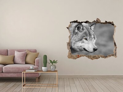 3D wall hole wallpaper Wolf in a Hole in the Wall