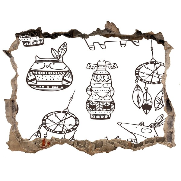 3D wall hole wallpaper Ethnic patterns on the wall background