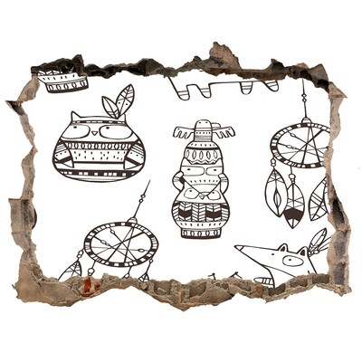 3D wall hole wallpaper Ethnic patterns on the wall background