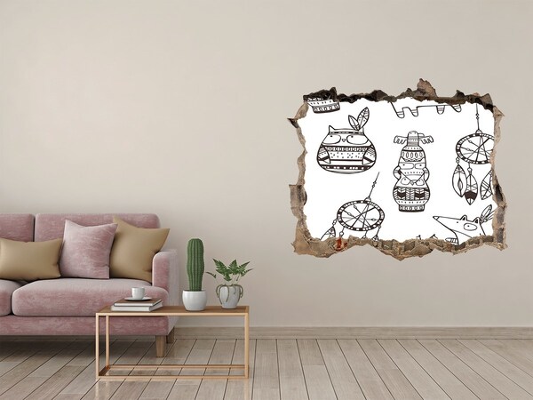 3D wall hole wallpaper Ethnic patterns on the wall background