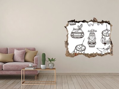 3D wall hole wallpaper Ethnic patterns on the wall background