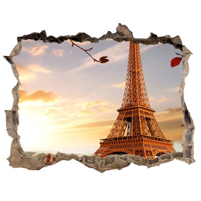 Hole wall sticker The Eiffel Tower in the setting sun