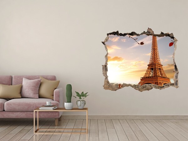 Hole wall sticker The Eiffel Tower in the setting sun
