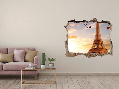 Hole wall sticker The Eiffel Tower in the setting sun