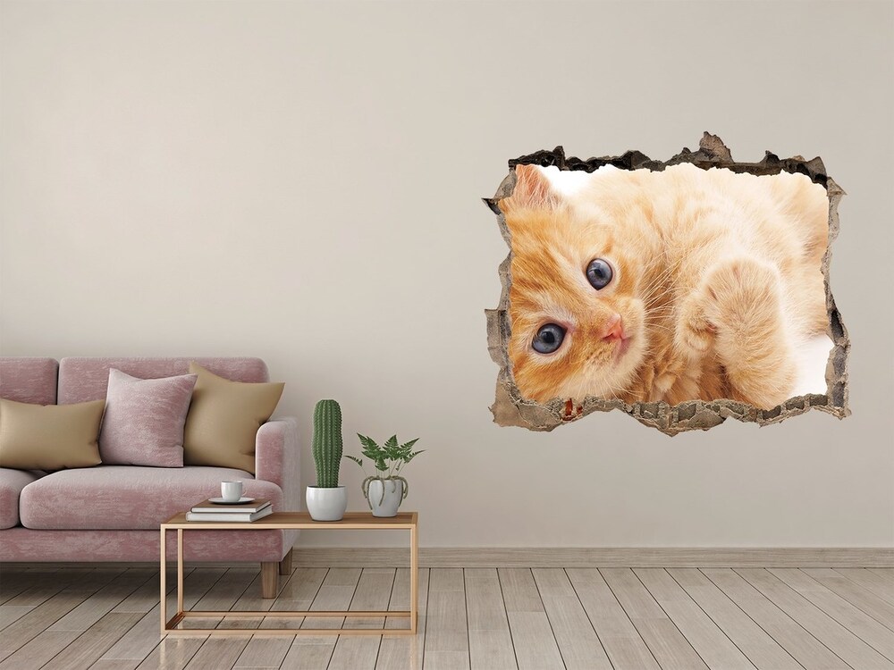 Hole in the wall sticker Red Cat