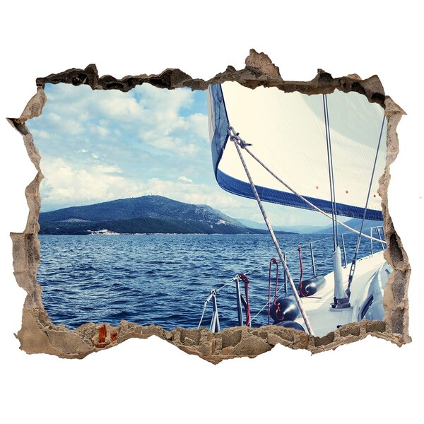 Hole in the wall decal Yacht against the background of the sea