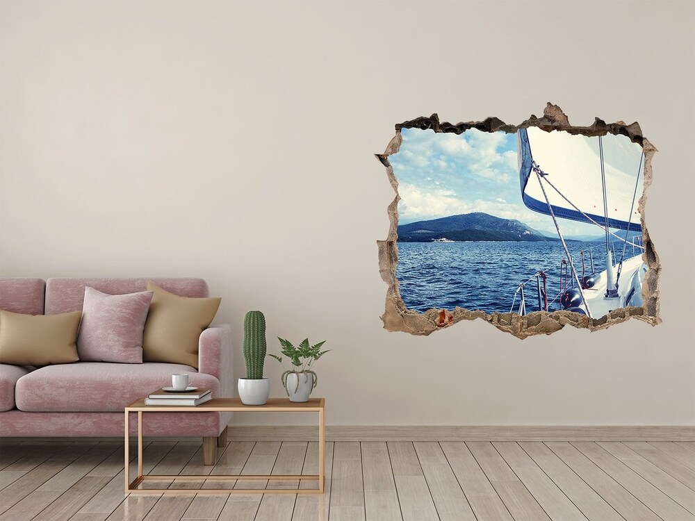 Hole in the wall decal Yacht against the background of the sea