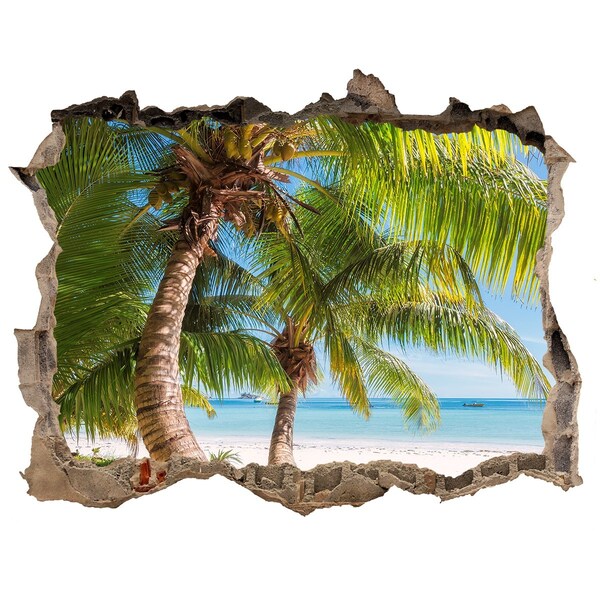 Hole wall sticker Tropical beach with palm trees