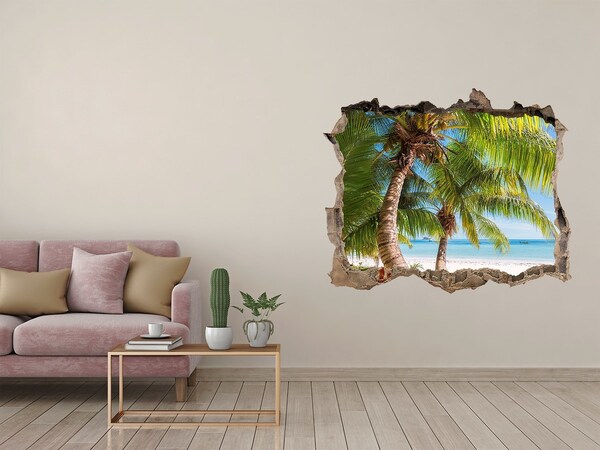 Hole wall sticker Tropical beach with palm trees