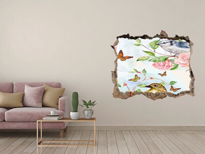 3D wall hole Birds and roses