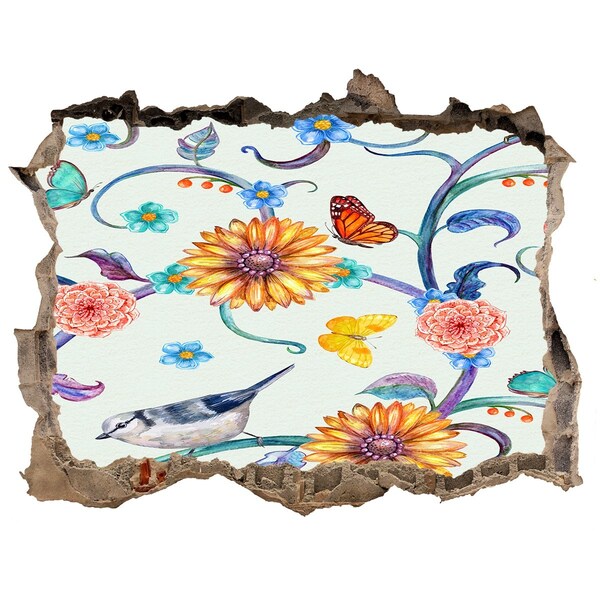 Hole wall sticker A flower paradise behind the hole