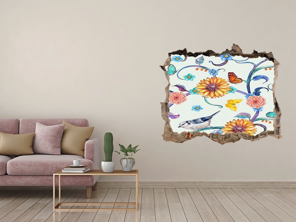 Hole wall sticker Flowers and birds