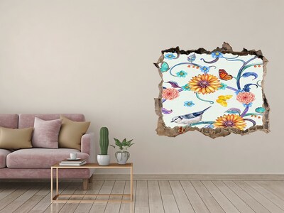 Hole wall sticker A flower paradise behind the hole