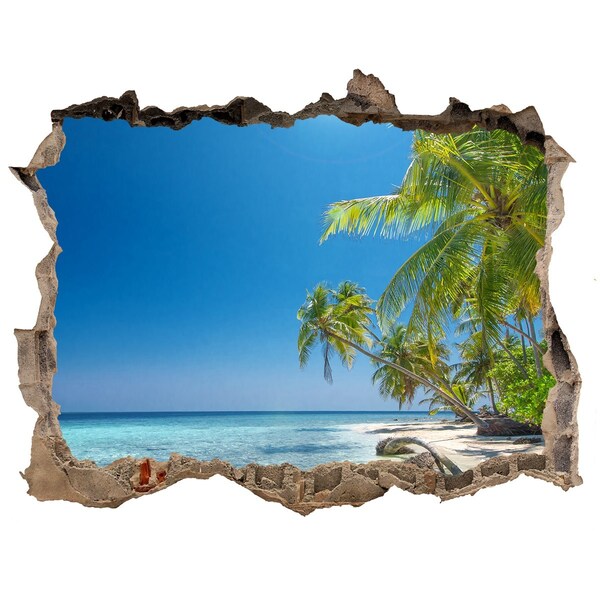 Hole wall sticker Tropical beach with palm trees