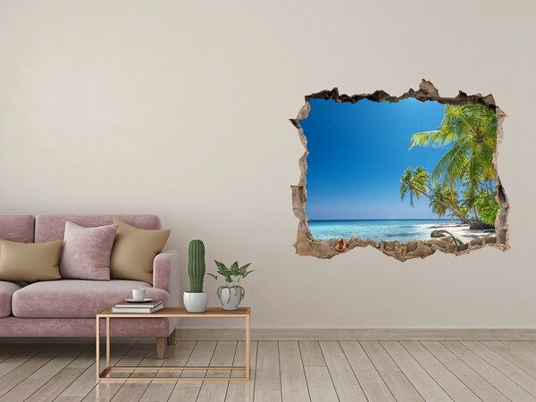 Hole wall sticker Tropical beach with palm trees