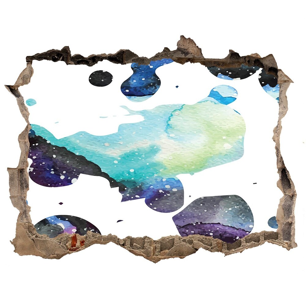 3D wall hole wallpaper Colorful galaxy