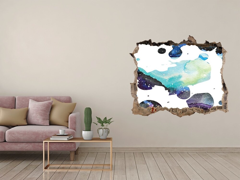 3D wall hole wallpaper Colorful galaxy