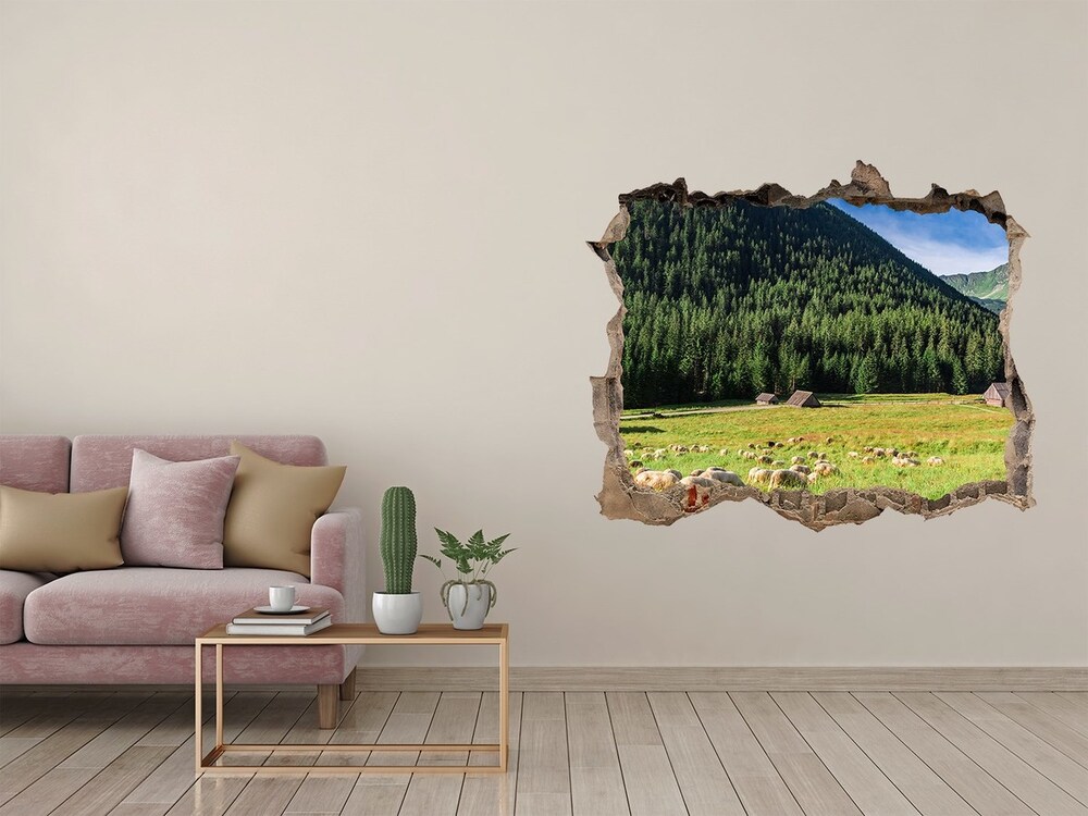 3D wall hole wallpaper Sheep in the Tatra Mountains