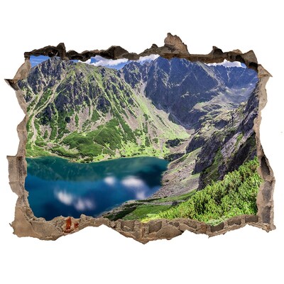 Hole wall sticker Mountain valley with a lake