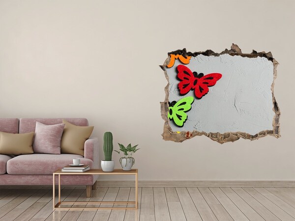 Hole in the wall sticker Colorful butterflies