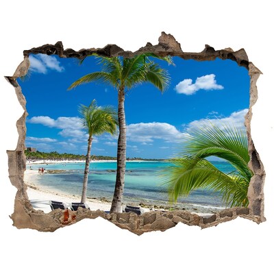 Hole in the wall decal Paradise beach with palm trees