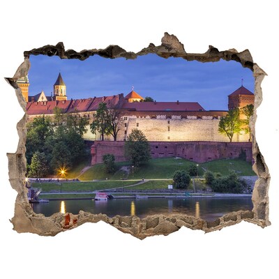 Hole in the wall sticker A castle by the river in the night scenery
