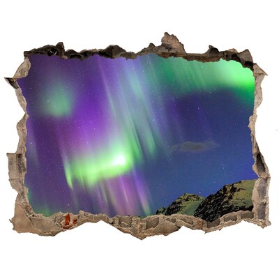 3D wall hole wallpaper Aurora Borealis over the mountains