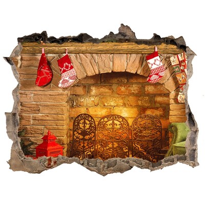 Hole in the wall sticker A fireplace with a Christmas atmosphere