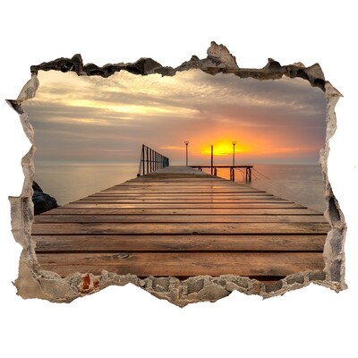 3D wall hole wallpaper Sunset over the pier
