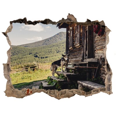 Hole in the wall decal Wooden mountain house