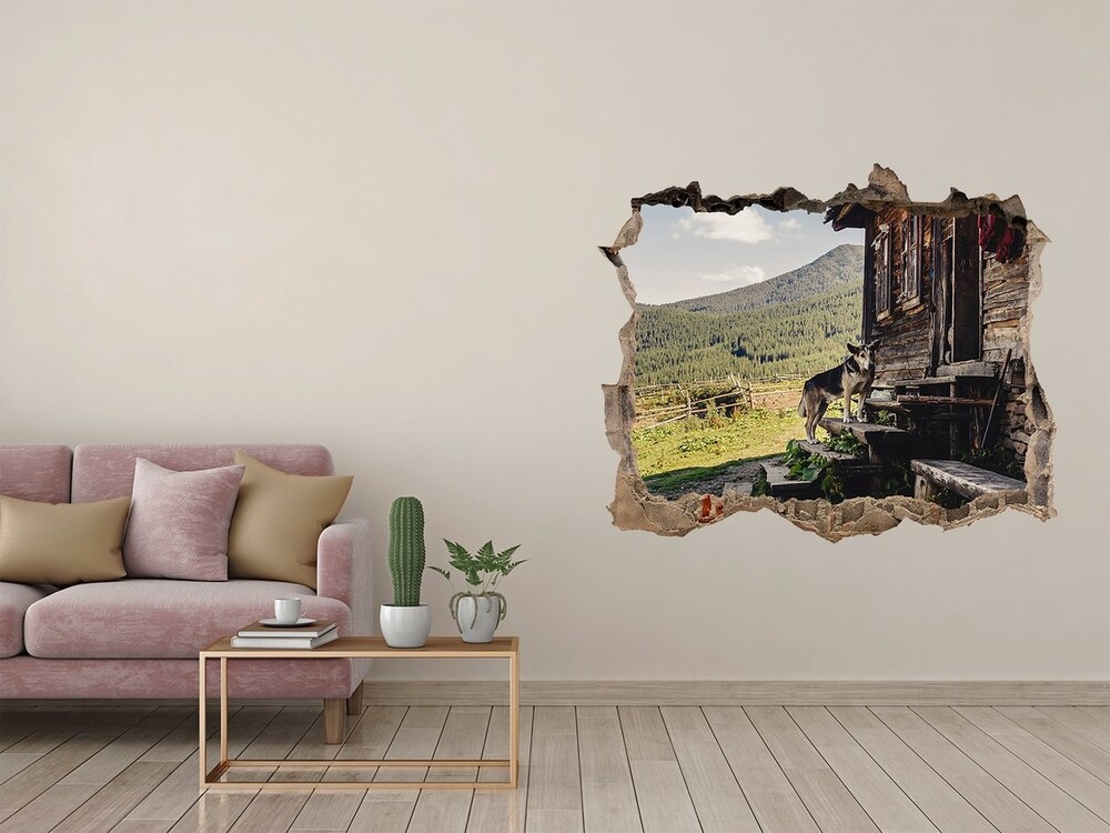 Hole in the wall decal Wooden mountain house