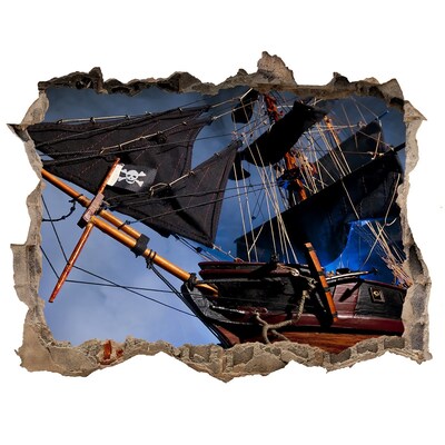 3D wall hole wallpaper Pirate Ship in a Hole in the Wall
