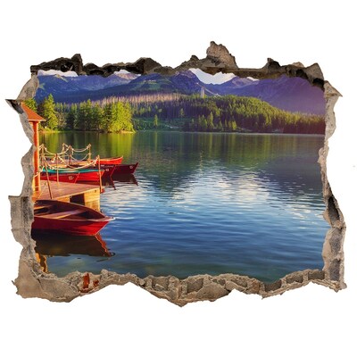 Hole wall sticker Mountain landscape with boats
