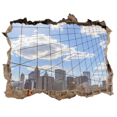 Hole in the wall decal View of the city through a hole in the wall