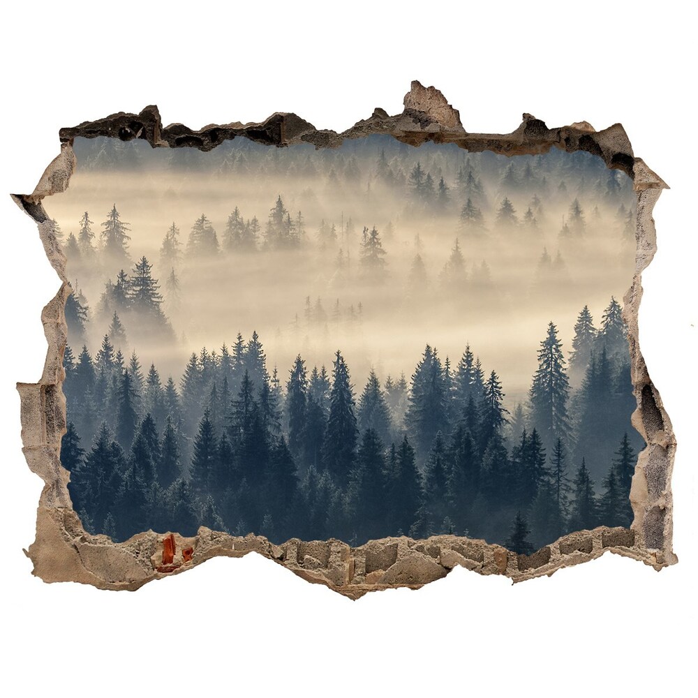 3D wall hole Fog over the forest