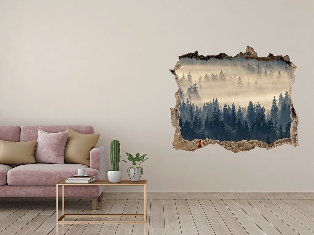 3D wall hole Fog over the forest