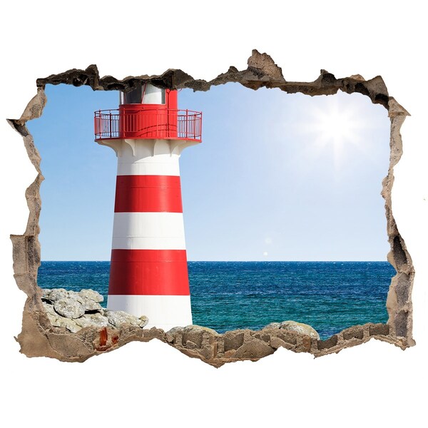 Hole wall sticker A lighthouse by the sea