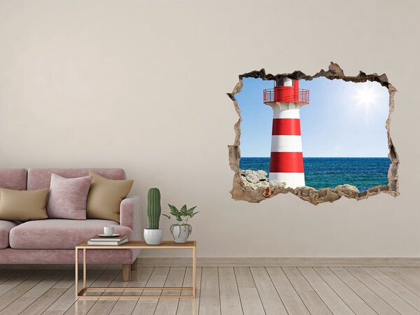Hole wall sticker A lighthouse by the sea