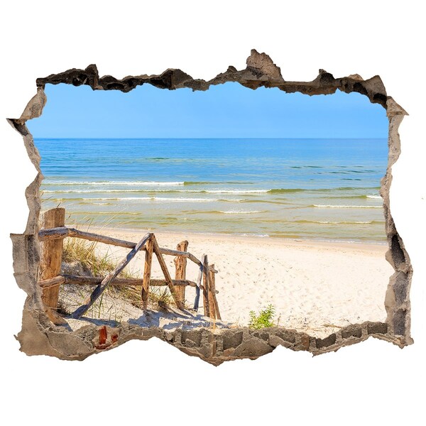 Hole wall sticker View of the seaside beach