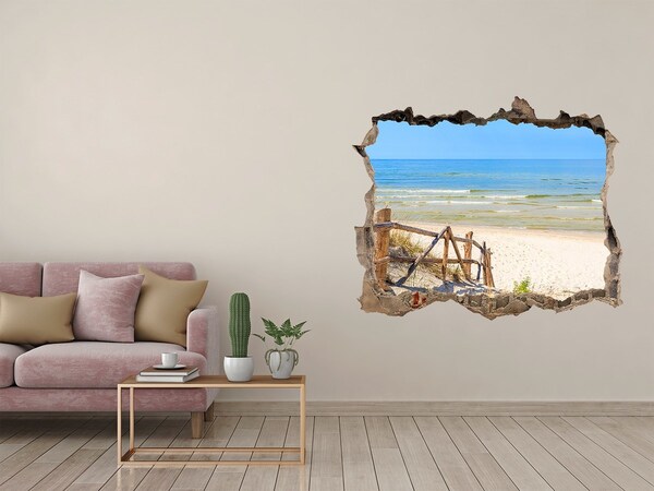 Hole wall sticker View of the seaside beach