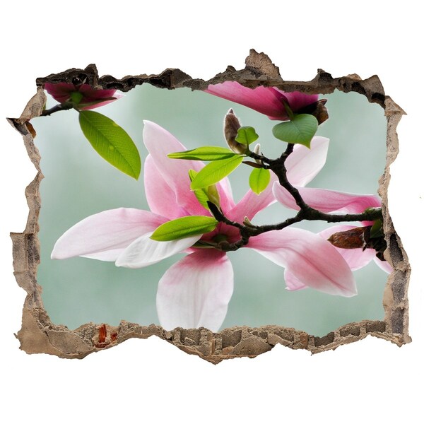 3D wall hole Magnolia flowers in a damaged wall