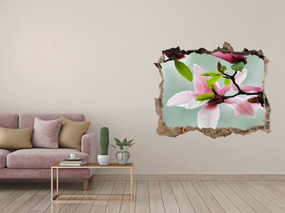 3D wall hole Magnolia flowers in a damaged wall