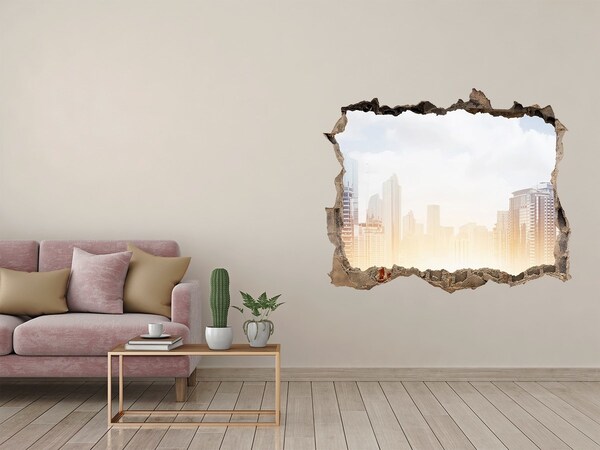 Hole wall sticker View of the modern city