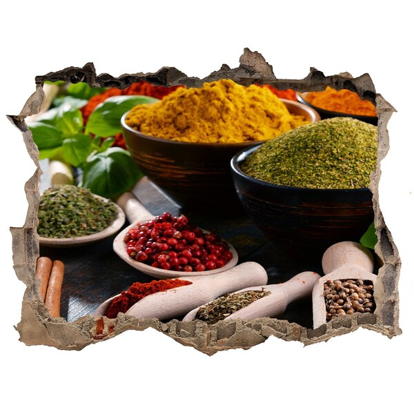 Hole in the wall sticker Colorful spices in the kitchen