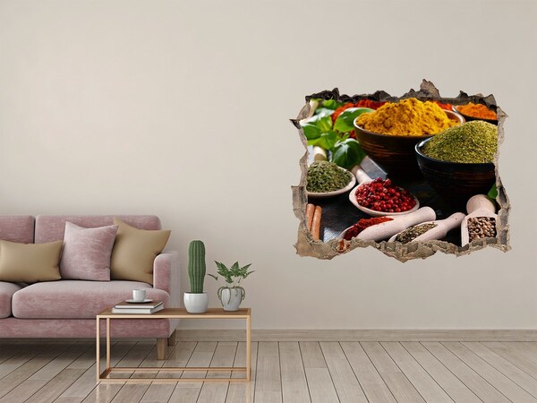 Hole in the wall sticker Colorful spices in the kitchen
