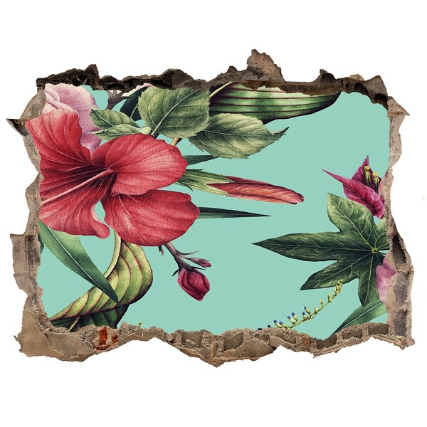 3D wall hole wallpaper Tropical flowers