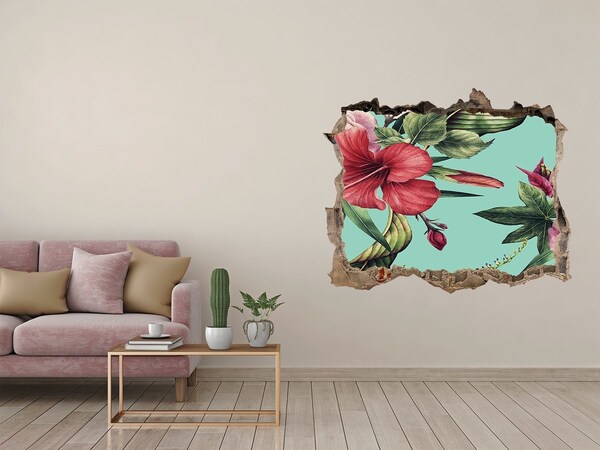 3D wall hole wallpaper Tropical flowers