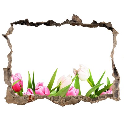 Hole in the wall decal Pink tulips