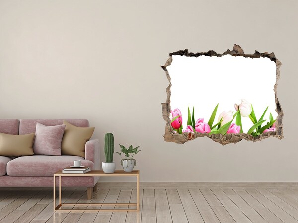 Hole in the wall decal Pink tulips