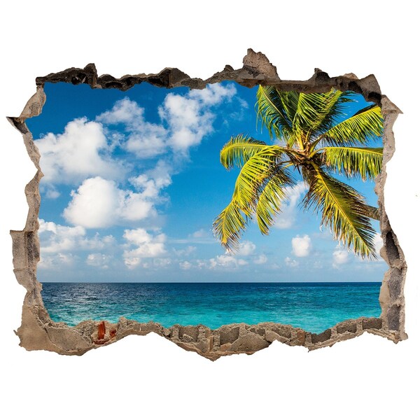 Hole in the wall decal Tropical beach with a palm tree
